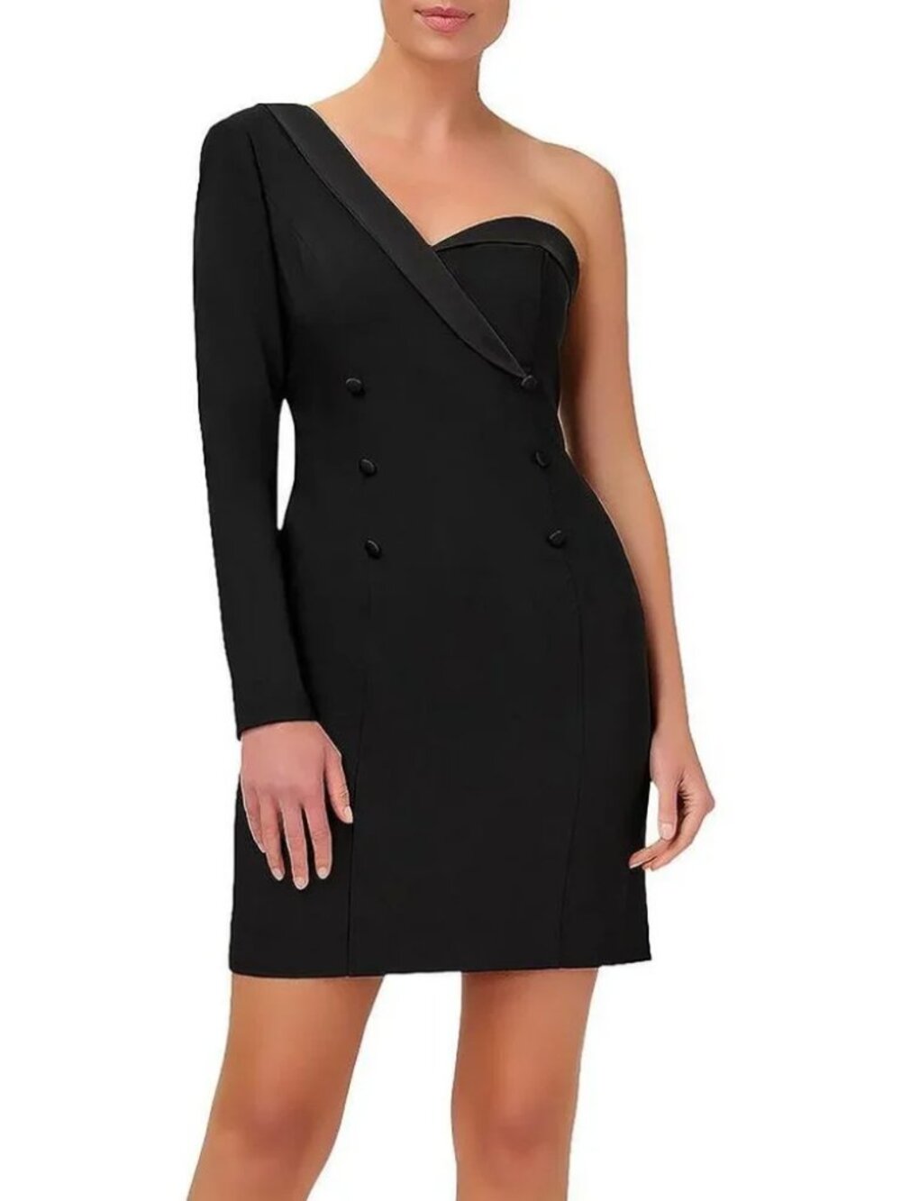 Like new! Aiden Mattox one-sleeved black tuxedo cocktail dress